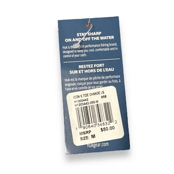 HUK Icon X Tide Change Mens M Long Sleeve Blue Fishing Shirt UPF 50+ NWT - Picture 5 of 6